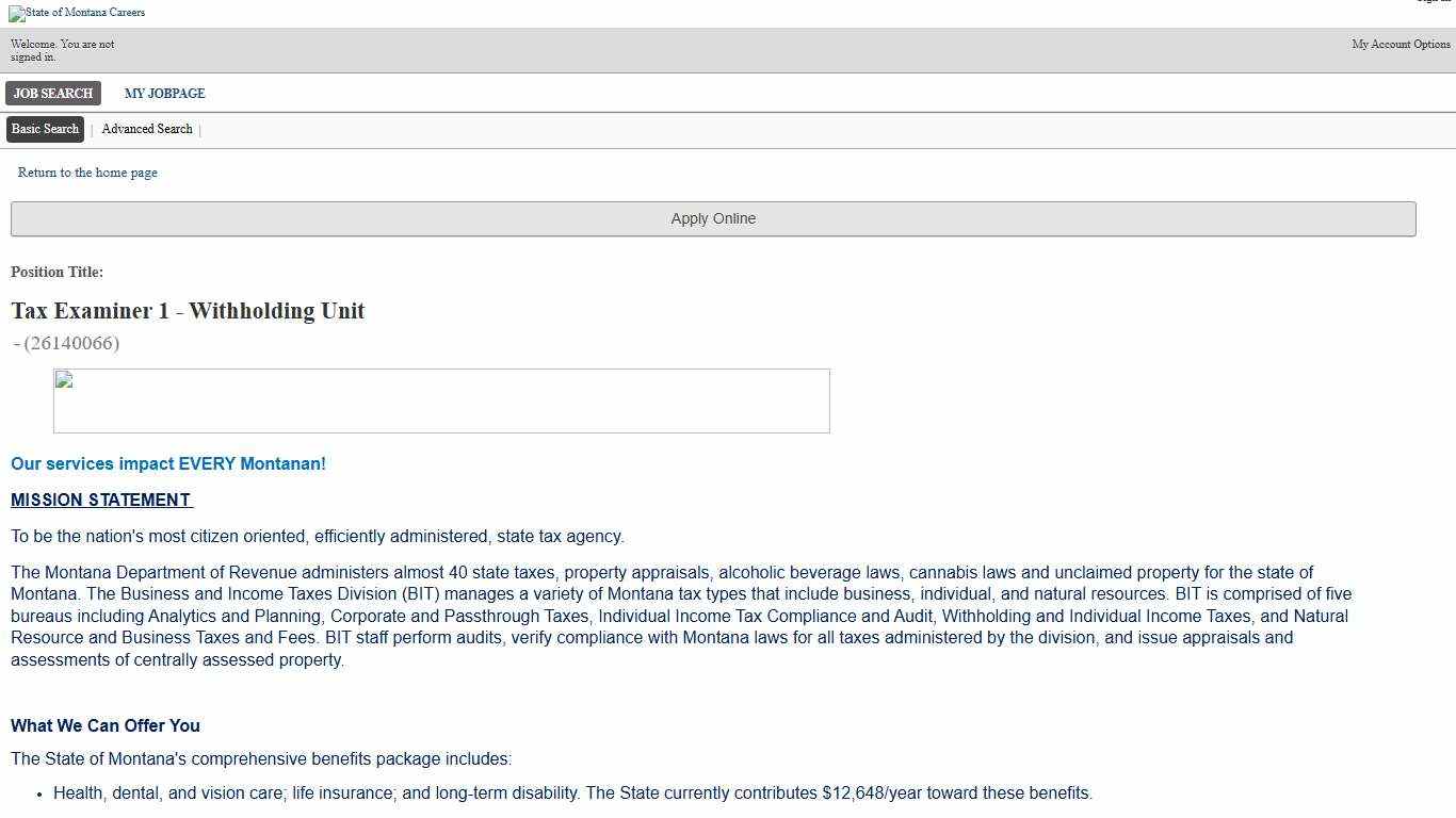 Job Description - Tax Examiner 1 - Withholding Unit (26140066)